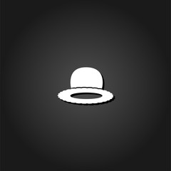 Top hat icon flat. Simple White pictogram on black background with shadow. Vector illustration symbol