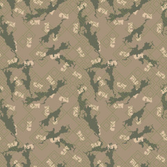 Military camouflage seamless pattern in green, beige and brown colors
