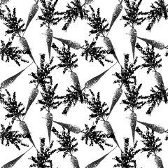 Watercolor Vegan Pattern. Seamless Hand Drawn  Vegetables. Healthy Food Print. Gardening Background. Greenery Repeatable Design for Menu, Restaurant, Salat Bar, Farmers Market. Carrot. Vegetarian.