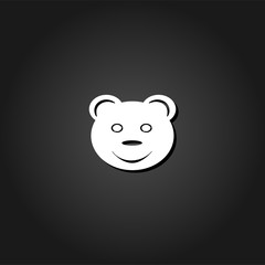 Smiling teddy bear icon flat. Simple White pictogram on black background with shadow. Vector illustration symbol