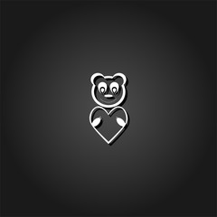 Bear Toy With Heart icon flat. Simple White pictogram on black background with shadow. Vector illustration symbol
