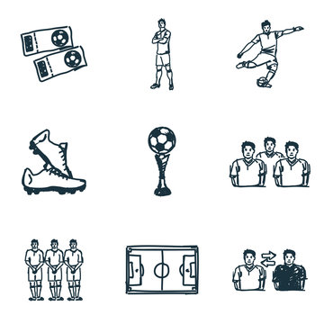 Football icons set. Player icon, cup icon, boots icon, Football Field icon and more. Premium quality symbol collection. Succer icon set simple elements.