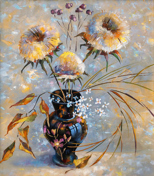 An oil painting on canvas. Dry flowers. Author: Nikolay Sivenkov.