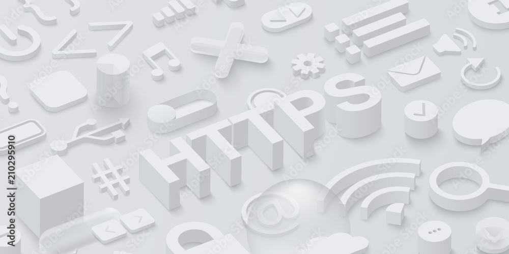 Fototapete grey 3d htpps background with web symbols.