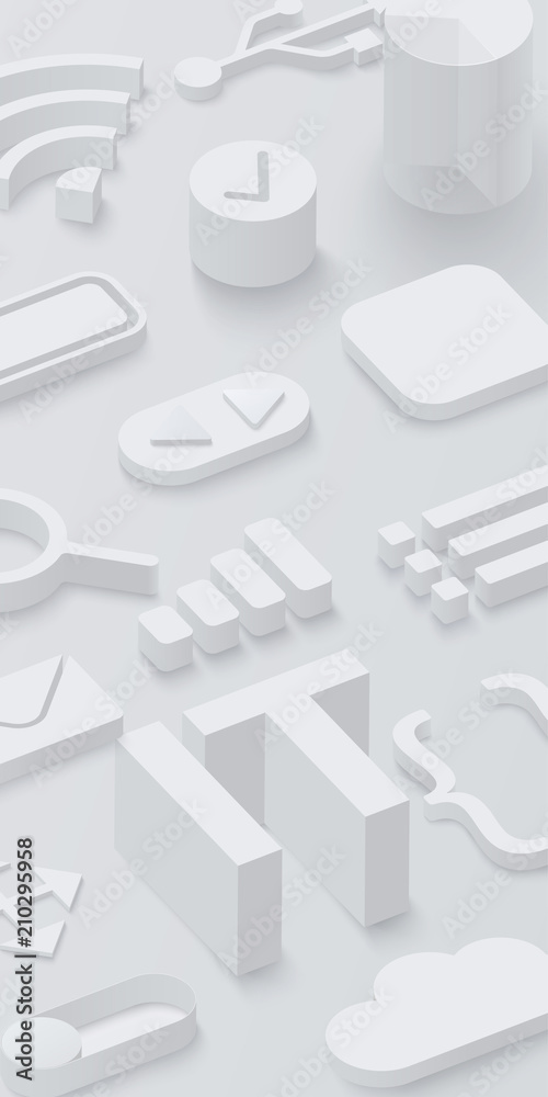 Wall mural grey 3d it background with web symbols.