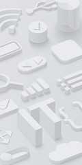 Grey 3d IT background with web symbols.