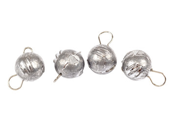 Fishing sinkers isolated on a white background.