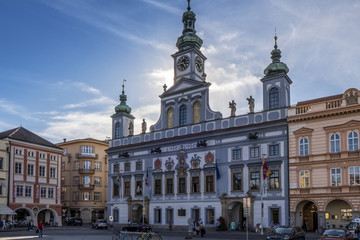 Fototapeta na wymiar Town hall, historic old town of Ceske Budejovice, Budweis, Budvar, south Bohemia, Czech Republic