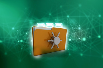 Yellow folder and lock. Data security concept. 3D rendering