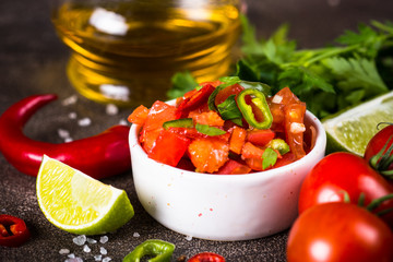 Salsa sauce and ingredients.