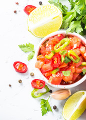 Traditional Latin American mexican salsa sauce and ingredients o