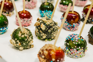 tiny toffee apples as dessert snacks at corporate event