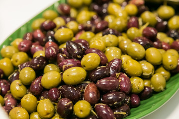 Large bowl of fresh olives for catering at a corporate event