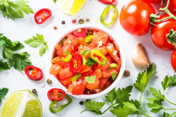 Traditional Latin American mexican salsa sauce and ingredients o