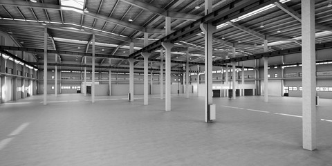 empty Hangar delivery warehouse 3d render image - obrazy, fototapety, plakaty