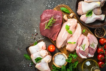 Photo sur Plexiglas Viande Assortiment de viandes fraîches - boeuf, porc, poulet.