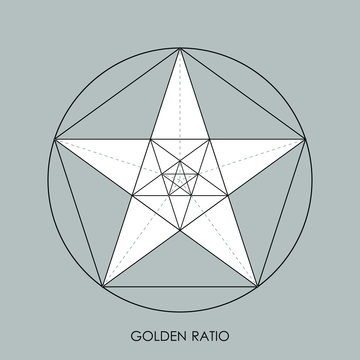 Pentagram. Pentagonal star. Golden section. Fibonacci number. Geometric shape. Abstract vector background. Vector