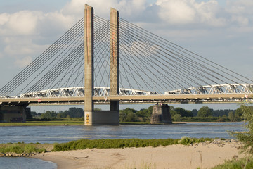Cable-stayed Martinus Nijhoffbridge over river Waal
