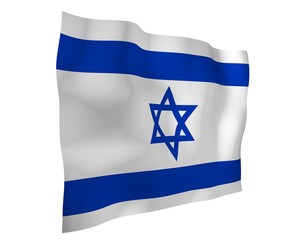 The flag of Israel. State symbol of the State of Israel. A blue Star of David between two horizontal blue stripes on a white field. 3d illustration