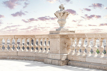 Close Up of a marble White Baluster balcony with sky