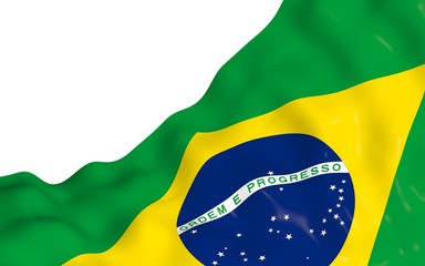 Waving flag of Brazil. Ordem e Progresso. Order and progress. Rio de Janeiro. South America. State symbol. 3D illustration