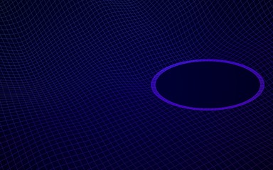 Abstract landscape on a blue background. Cyberspace grid. Hi-tech network, technology. 3D illustration. Mockup