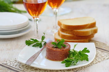 Foie gras with toast on a plate