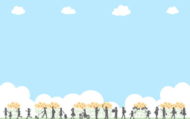 人物　シルエット　ひまわり