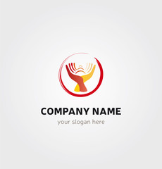 Logo Mains Jointes Icone Marque - Cercle Energie en Rouge et Jaune