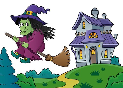 Witch on broom theme image 8