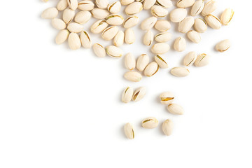 pistachio nut top view frame copyspace isolated on white background