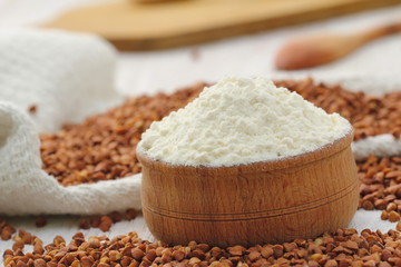 Buckwheat flour on the table