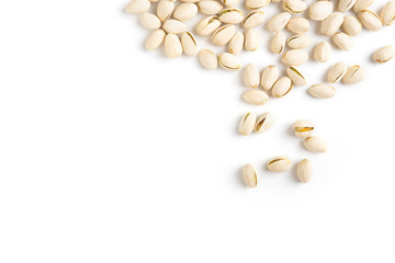 pistachio nut top view frame copyspace isolated on white background