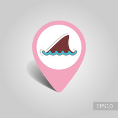 Shark fin pin map icon. Summer. Vacation