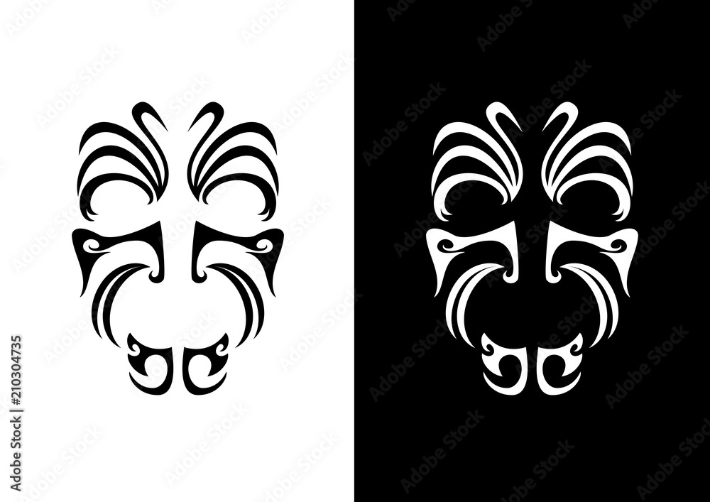 Wall mural maori face ornament vector. symbols of indigenous people. maori face tattoo icon. black and white ic