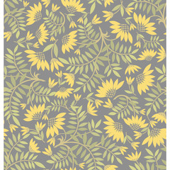 Fototapeta na wymiar Seamless grey background with floral pattern. Vector retro illustration. Ideal for printing on fabric or paper.