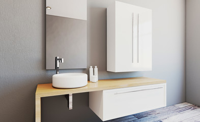 Bright new bathroom interior. 3D rendering.