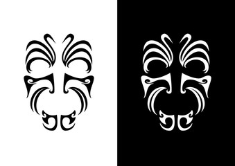 Maori face ornament vector. Symbols of indigenous people. Maori face tattoo icon. Black and white icon of the Maori warrior - obrazy, fototapety, plakaty