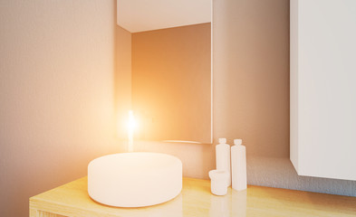 Fototapeta na wymiar Modern Bathroom Interior Design. 3D rendering. Sunset