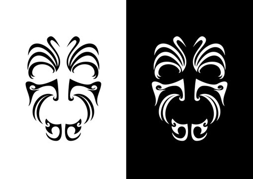 Naklejki Maori face ornament vector. Symbols of indigenous people. Maori face tattoo icon. Black and white icon of the Maori warrior