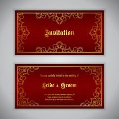 Luxury wedding invitation with golden ornament. Vector illustration