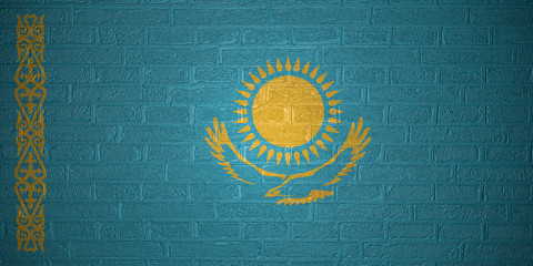 Flag of Kazakhstan on brick wall background, 3d illustration