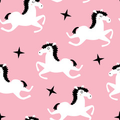 vector seamless background pattern with beautiful scandinavian horses for baby shower,  fabric, textile