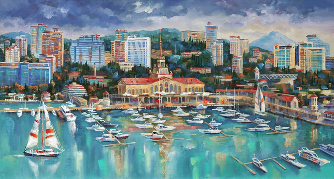 Sochi artist Andrei Fomin works on the creation of paintings based on black and