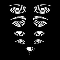 Eyes and eye icon set vector collection. Look and Vision icons. fantasy, spirituality, mythology, tattoo art, coloring books. Isolated vector illustration.