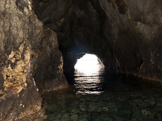 Blue cave entrance at island Vis in Croatia. Shot from inside of the cave.