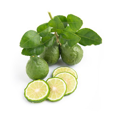 fresh bergamot fruit with leaf on white background
