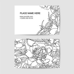 visit card template with peony flowers