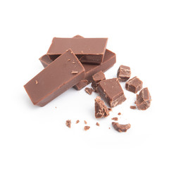 close up a chocolate bar on white background