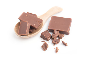 close up a chocolate bar on white background